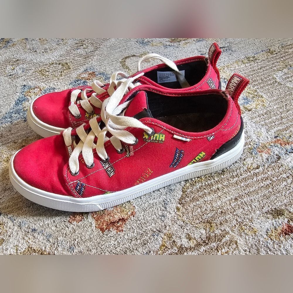Toms Marvel Tennis Shoes Sz 6.5. Red With Black Leather Details